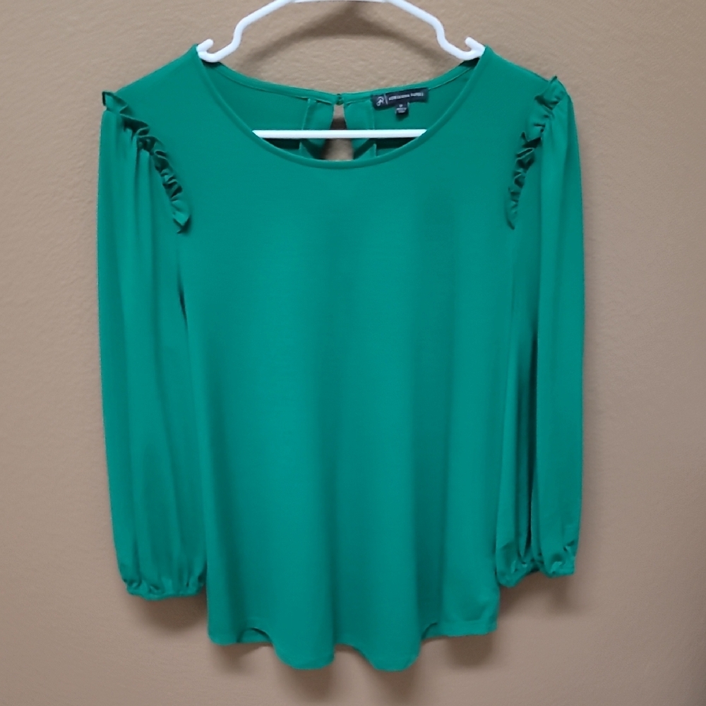 Adrianna Papell Green Ruffled Sleeves Blouse 💚